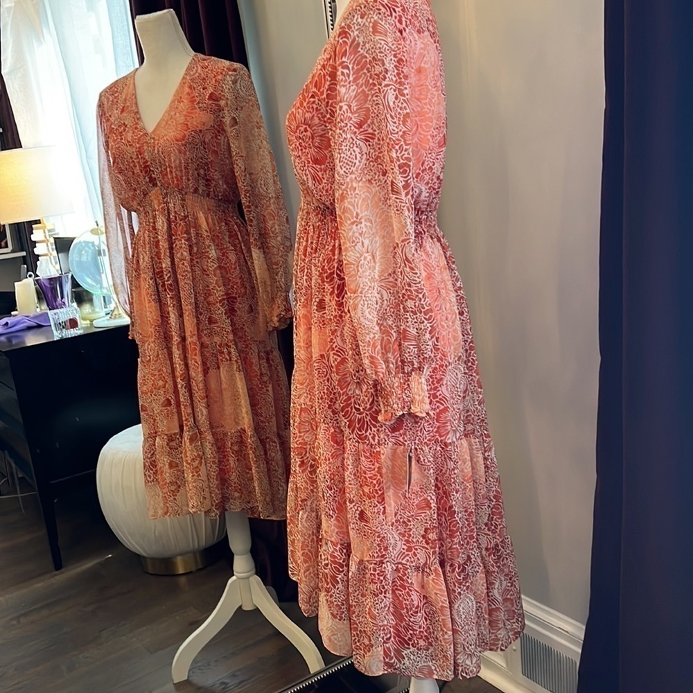 NWT Just Taylor Orange Floral V-Neck Long-sleeve Dress Size 8 - Picture 8 of 12